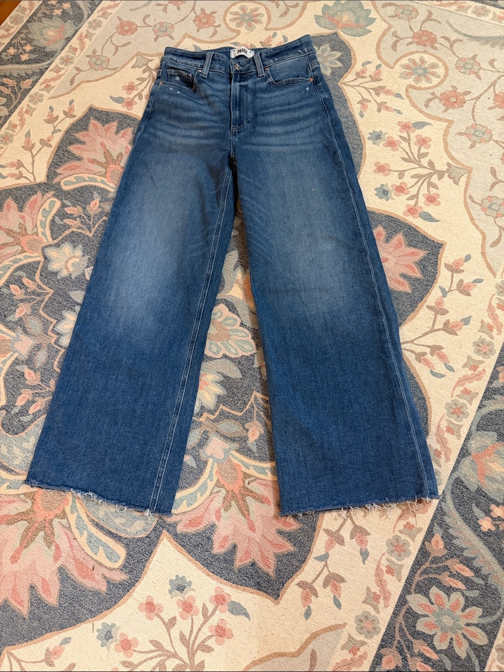 PAIGE Indigo Wide-Leg Raw Hem Jeans
